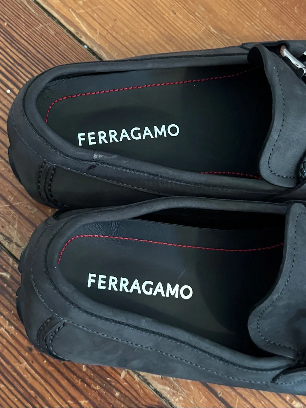 Salvatore Ferragamo Driver Loafers Ornament Gancini Detail Gray Nobuck Suede 7.5